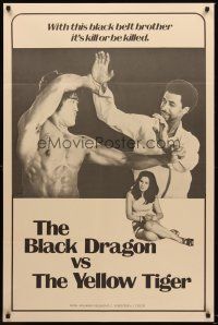 9k096 BLACK DRAGON VS. THE YELLOW TIGER 1sh '75 cool art from martial arts blaxploitation thriller!