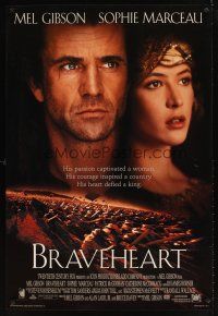 9k118 BRAVEHEART style C int'l DS 1sh '95 close-ups of Mel Gibson, Sophie Marceau!