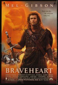 9k119 BRAVEHEART advance DS 1sh '95 cool image of Mel Gibson as William Wallace!