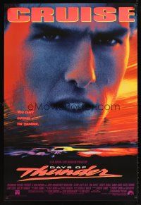 9k185 DAYS OF THUNDER 1sh '90 super close image of angry NASCAR race car driver Tom Cruise!