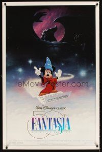 9k263 FANTASIA DS 1sh R90 great image of magical Mickey Mouse, Disney musical cartoon classic!