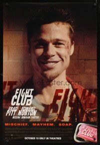 9k278 FIGHT CLUB advance 1sh '99 David Fincher, great close-up portrait of Brad Pitt!