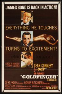 9k321 GOLDFINGER 1sh '64 three great images of Sean Connery as James Bond 007!