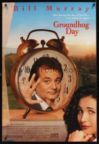9k334 GROUNDHOG DAY 1sh '93 Bill Murray, Andie MacDowell, directed by Harold Ramis!