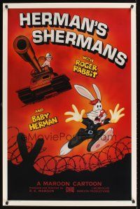 9k351 HERMAN'S SHERMANS Kilian 1sh '88 great image of Roger Rabbit running from Baby Herman in tank
