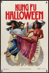 9k406 KUNG FU HALLOWEEN 1sh '81 wild Ken Hoff artwork of sexy woman fighting masked attacker!