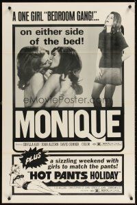 9k493 MONIQUE/HOT PANTS HOLIDAY 1sh '70s sexy lesbian sexploitation double-bill!