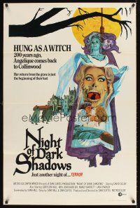 9k516 NIGHT OF DARK SHADOWS 1sh '71 wild freaky art of the woman hung as a witch 200 years ago!