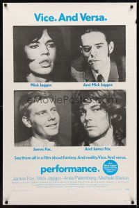 9k544 PERFORMANCE 1sh '70 directed by Nicolas Roeg, Mick Jagger & James Fox trading roles!