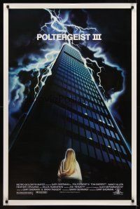 9k567 POLTERGEIST 3 1sh '88 great image of little girl in front of skyscraper in storm!