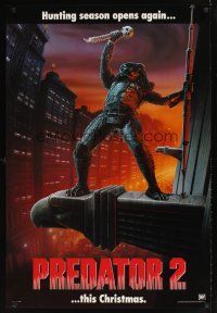 9k569 PREDATOR 2 teaser DS 1sh '90 great full-length artwork of alien hunter in L.A.!