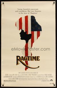 9k585 RAGTIME heavy stock 1sh '81 James Cagney, Pat O'Brien, cool patriotic American flag art!