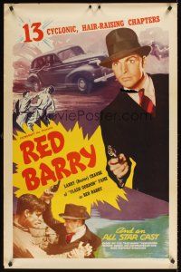 9k595 RED BARRY 1sh R48 cool image of detective Buster Crabbe with gun, Universal serial!