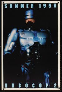 9k609 ROBOCOP 2 DS teaser 1sh '90 cyborg policeman Peter Weller busts through wall, scii-fi sequel!