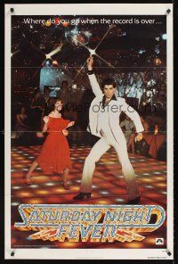 9k624 SATURDAY NIGHT FEVER teaser 1sh '77 image of disco dancer John Travolta & Karen Lynn Gorney!