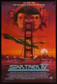 9k671 STAR TREK IV 1sh '86 cool art of Leonard Nimoy & William Shatner by Bob Peak!