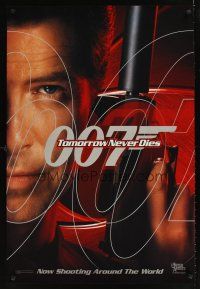 9k728 TOMORROW NEVER DIES teaser DS 1sh '97 super close up of Pierce Brosnan as Bond 007!