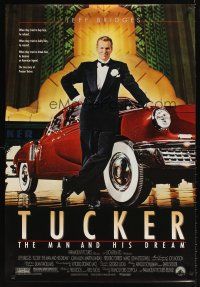 9k743 TUCKER: THE MAN & HIS DREAM 1sh '88 Coppola, Jeff Bridges in tux leaning on car!