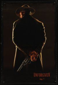 9k750 UNFORGIVEN dated DS teaser 1sh '92 classic image of gunslinger Clint Eastwood w/back turned!