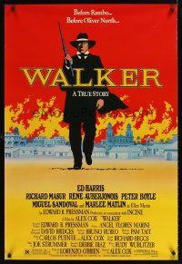 9k768 WALKER 1sh '87 great image of Ed Harris walking away from burning city!