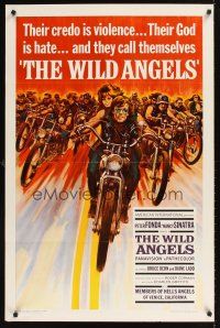 9k785 WILD ANGELS 1sh '66 classic art of biker Peter Fonda & sexy Nancy Sinatra on motorcycle!