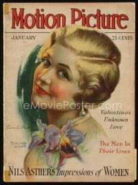 9m127 MOTION PICTURE magazine January 1930 wonderful artwork of Laura La Plante by Marland Stone!