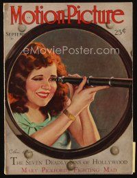 9m135 MOTION PICTURE magazine September 1930 art of sexy Clara Bow with spyglass by Marland Stone!