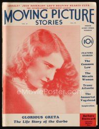 9m143 MOVING PICTURE STORIES magazine October 13, 1931 Barbara Stanwyck, Life Story of Greta Garbo