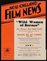 9m083 NEW ENGLAND FILM NEWS exhibitor magazine May 5, 1932 Blonde Captive, Wild Women of Borneo!
