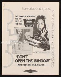9m268 DON'T OPEN THE WINDOW pressbook '74 they tampered with nature, now they must pay the price!