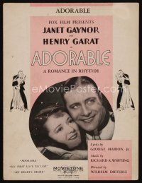 9m396 ADORABLE sheet music '33 beautiful Princess Janet Gaynor pretends to be poor, Adorable!