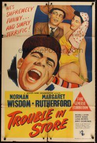 9p412 TROUBLE IN STORE Aust 1sh '55 Margaret Rutherford, Norman Wisdom, clown prince of the screen!