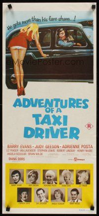 9p436 ADVENTURES OF A TAXI DRIVER Aust daybill '76 Barry Evans, Judy Geeson, sexy wacky artwork!