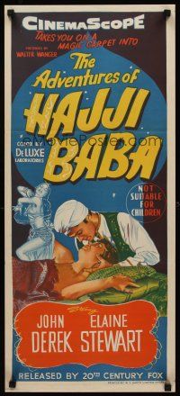 9p437 ADVENTURES OF HAJJI BABA Aust daybill '54 John Derek romances Princess Elaine Stewart!