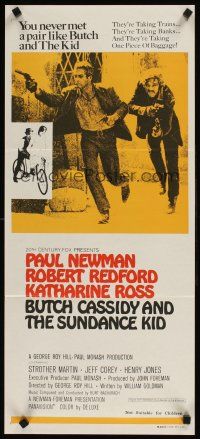 9p530 BUTCH CASSIDY & THE SUNDANCE KID yellow style Aust daybill '69 Paul Newman, Robert Redford!