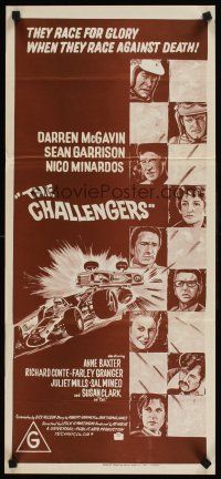 9p551 CHALLENGERS Aust daybill R70s Darren McGavin races for glory against death, F1 car racing!