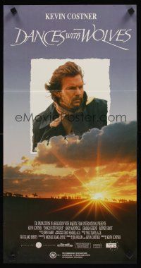 9p579 DANCES WITH WOLVES Aust daybill '91 different image of Kevin Costner in sky over clouds!