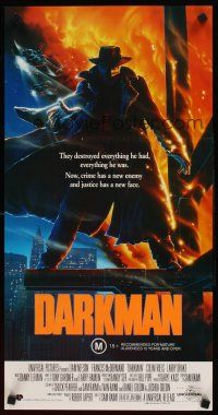 9p580 DARKMAN Aust daybill '90 directed by Sam Raimi, cool Alvin art of masked hero Liam Neeson!
