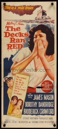 9p593 DECKS RAN RED Aust daybill '58 James Mason, Dorothy Dandridge, stone litho art!
