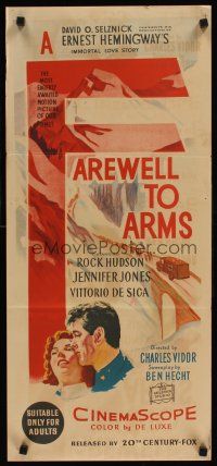 9p620 FAREWELL TO ARMS Aust daybill '58 Rock Hudson & Jennifer Jones, Ernest Hemingway!
