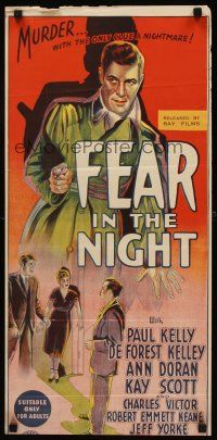 9p622 FEAR IN THE NIGHT Aust daybill R50s Richardson Studio art of Paul Kelly w/pistol, film noir!