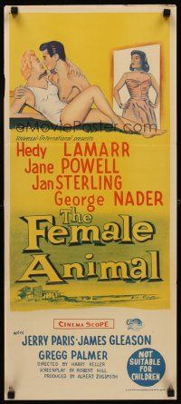 9p624 FEMALE ANIMAL Aust daybill '58 artwork of sexy Hedy Lamarr & Jane Powell!