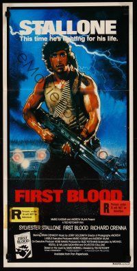 9p628 FIRST BLOOD Aust daybill '82 artwork of Sylvester Stallone as John Rambo by Drew Struzan!