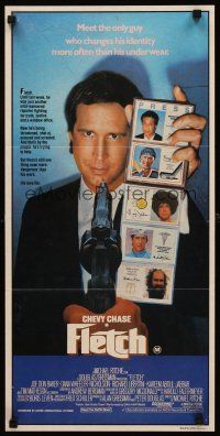 9p630 FLETCH Aust daybill '85 Michael Ritchie, wacky detective Chevy Chase has gun pulled on him!