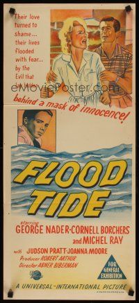 9p632 FLOOD TIDE Aust daybill '58 their love lived in fear of a boy with a twisted hate!