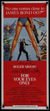 9p634 FOR YOUR EYES ONLY Aust daybill '81 no one comes close to Roger Moore as James Bond 007!