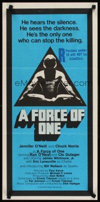 9p636 FORCE OF ONE Aust daybill '78 Chuck Norris is so bad he hears silence & sees darkness!