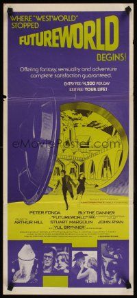 9p642 FUTUREWORLD Aust daybill '76 AIP, a world where you can't tell the mortals from the machines!