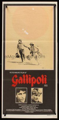 9p644 GALLIPOLI Aust daybill '81 Peter Weir, Mel Gibson & Mark Lee cross desert on foot!