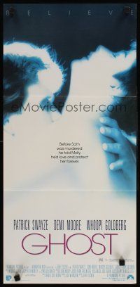 9p646 GHOST Aust daybill '90 classic romantic close up of dead Patrick Swayze & sexy Demi Moore!